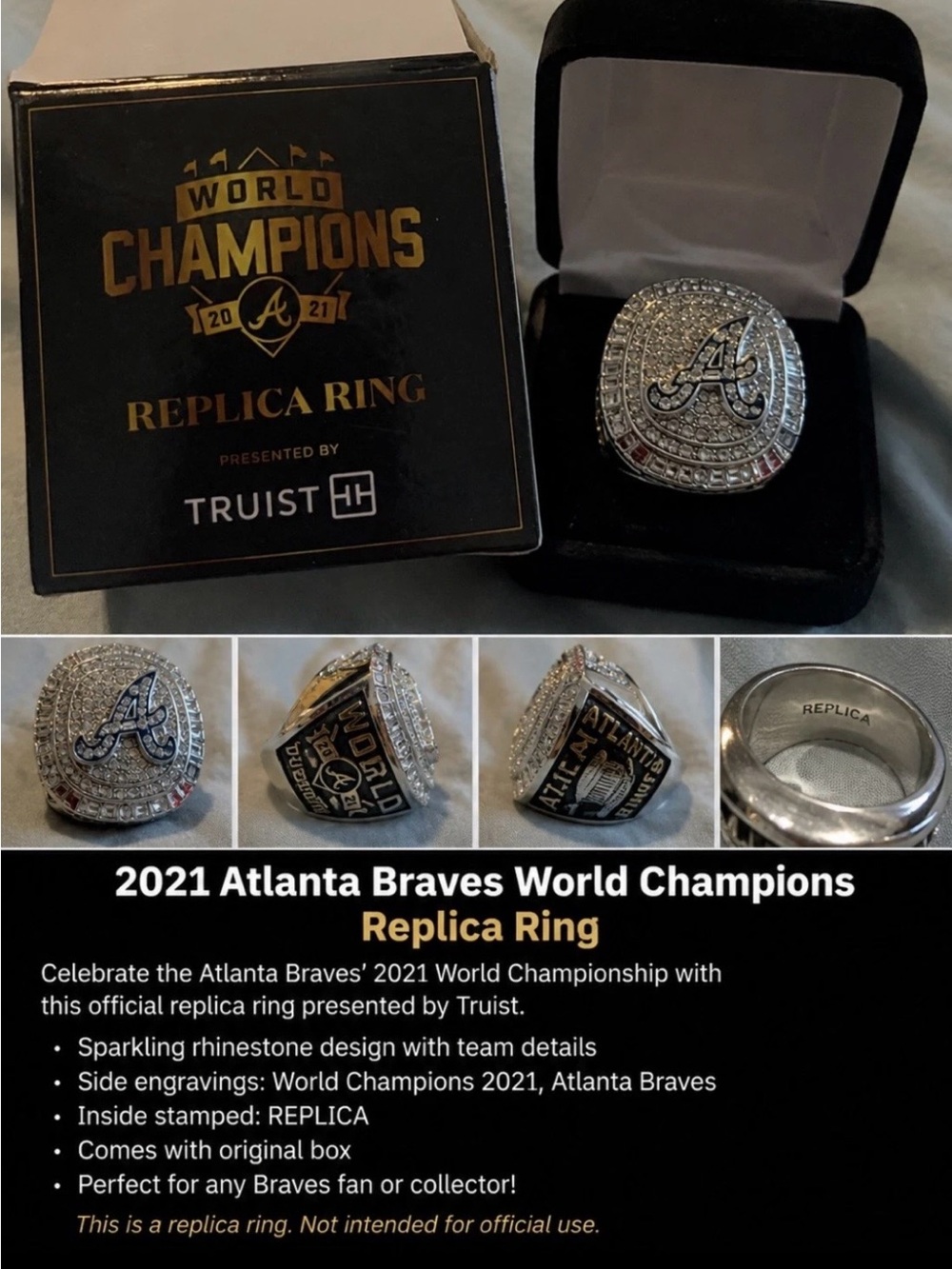 Atlanta Braves 2021 World Champions Replica Ring - Silver with Blue Accents